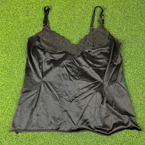 Black Satin Lace Camisole Lingerie Top Adjustable Spaghetti Straps Y2K Silky